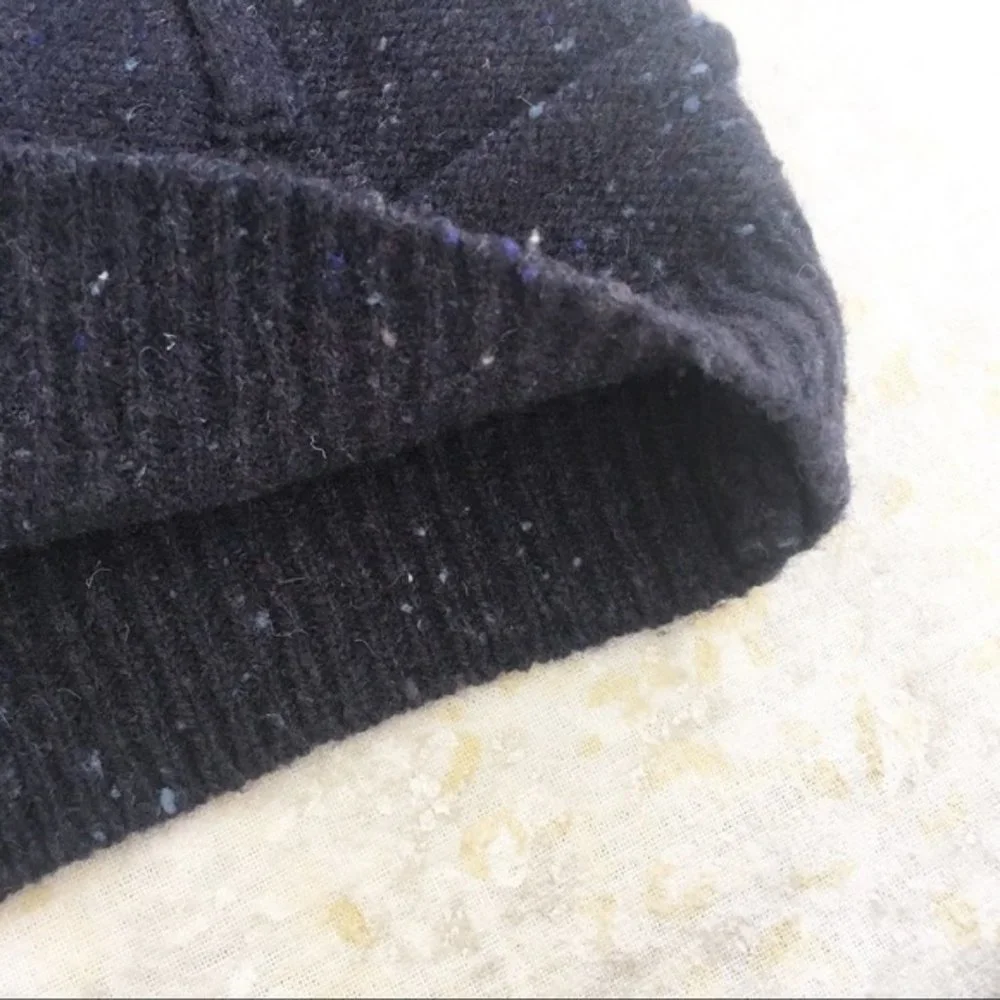 Yargici Cardigan Sweater Womens Large Lambswool Blend Pockets Speckled Navy Blue